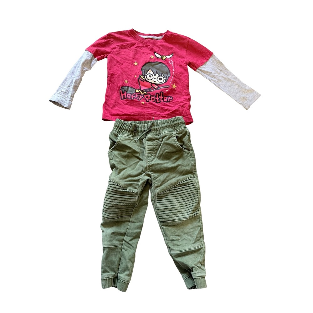 Harry Potter Outfit Kids‎ 4T Red Graphic Shirt Olive Moto Jogger Pants Set 2PC
